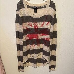 Self Esteem Striped Sweater with Red Graphic